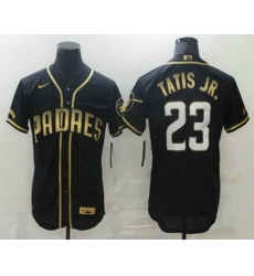 Men San Diego Padres 23 Fernando Tatis Jr Black 2021 Golden Edition Stitched Flex Base Nike Jersey