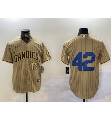 Men San Diego Padres 42 Jackie Robinson Tan Cool Base Stitched Baseball Jersey 2