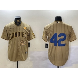 Men San Diego Padres 42 Jackie Robinson Tan Cool Base Stitched Baseball Jersey 5