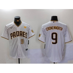 Men San Diego Padres 9 Jake Cronenworth White With PS Patch Cool Base Stitched Baseball Jersey 9