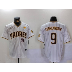 Men San Diego Padres 9 Jake Cronenworth White With PS Patch Cool Base Stitched Baseball Jersey