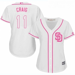 Womens Majestic San Diego Padres 11 Allen Craig Replica White Fashion Cool Base MLB Jersey 