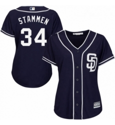 Womens Majestic San Diego Padres 34 Craig Stammen Replica Navy Blue Alternate 1 Cool Base MLB Jersey 