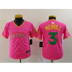 Youth San Diego Padres 3 Jackson Merrill Pink Stitched Baseball Jersey