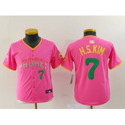 Youth San Diego Padres 7 Ha Seong Kim Pink Stitched Baseball Jersey 3