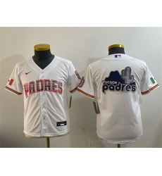 Youth San Diego Padres Team Big Logo White Mexico Cool Base Stitched Baseball Jersey