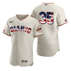 Men San Francisco Giants 35 Brandon Crawford Men Nike Cream Fluttering USA Flag Limited Edition Flex Base MLB Jersey