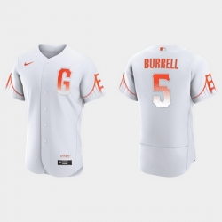 Men San Francisco Giants 5 Pat Burrell Men 2021 City Connect Authentic White Jersey