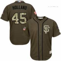Mens Majestic San Francisco Giants 45 Derek Holland Authentic Green Salute to Service MLB Jersey 