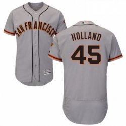 Mens Majestic San Francisco Giants 45 Derek Holland Grey Road Flex Base Authentic Collection MLB Jersey