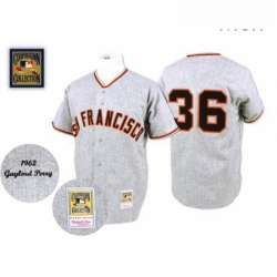 Mens Mitchell and Ness 1962 San Francisco Giants 36 Gaylord Perry Replica Grey Throwback MLB Jersey