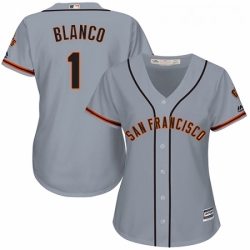 Womens Majestic San Francisco Giants 1 Gregor Blanco Replica Grey Road Cool Base MLB Jersey 