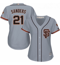 Womens Majestic San Francisco Giants 21 Deion Sanders Replica Grey Road 2 Cool Base MLB Jersey