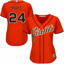 Womens Majestic San Francisco Giants 24 Willie Mays Replica Orange Alternate Cool Base MLB Jersey