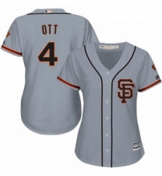 Womens Majestic San Francisco Giants 4 Mel Ott Authentic Grey Road 2 Cool Base MLB Jersey