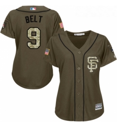 Womens Majestic San Francisco Giants 9 Brandon Belt Authentic Green Salute to Service MLB Jersey