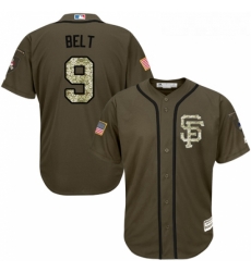 Youth Majestic San Francisco Giants 9 Brandon Belt Authentic Green Salute to Service MLB Jersey