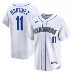 Men Seattle Mariners 11 Edgar Martinez White Throwback Cooperstown Limited Stitched Jersey