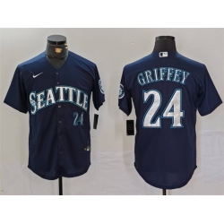 Men Seattle Mariners 24 Ken Griffey Jr  Navy Cool Base Stitched Baseball Jersey