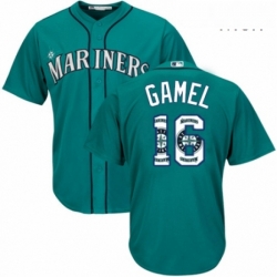 Mens Majestic Seattle Mariners 16 Ben Gamel Authentic Teal Green Team Logo Fashion Cool Base MLB Jersey 