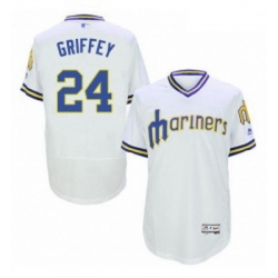 Mens Majestic Seattle Mariners 24 Ken Griffey White Flexbase Authentic Collection Cooperstown MLB Jersey