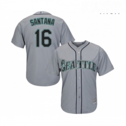 Mens Seattle Mariners 16 Domingo Santana Replica Grey Road Cool Base Baseball Jersey 