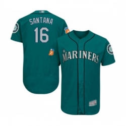 Mens Seattle Mariners 16 Domingo Santana Teal Green Alternate Flex Base Authentic Collection MLB Jersey