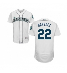 Mens Seattle Mariners 22 Omar Narvaez White Home Flex Base Authentic Collection Baseball Jersey