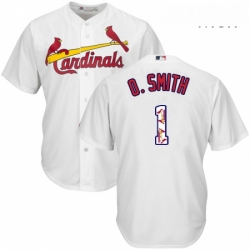 Mens Majestic St Louis Cardinals 1 Ozzie Smith Authentic White Team Logo Fashion Cool Base MLB Jersey