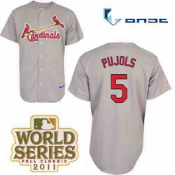 Mens Majestic St Louis Cardinals 5 Albert Pujols Replica Grey Cool Base 2011 World Series Patch MLB Jersey