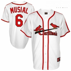 Mens Majestic St Louis Cardinals 6 Stan Musial Replica White Cooperstown Throwback MLB Jersey