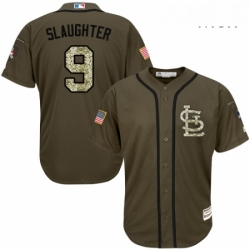 Mens Majestic St Louis Cardinals 9 Enos Slaughter Replica Green Salute to Service MLB Jersey