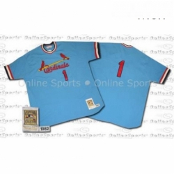 Mens Mitchell and Ness 1982 St Louis Cardinals 1 Ozzie Smith Replica Blue Throwback MLB Jersey