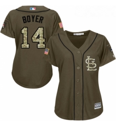 Womens Majestic St Louis Cardinals 14 Ken Boyer Replica Green Salute to Service MLB Jersey