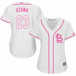 Womens Majestic St Louis Cardinals 23 Marcell Ozuna Authentic White Fashion Cool Base MLB Jersey 