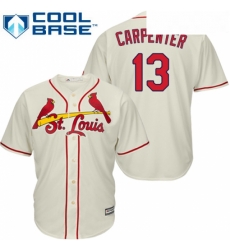 Youth Majestic St Louis Cardinals 13 Matt Carpenter Replica Cream Alternate Cool Base MLB Jersey