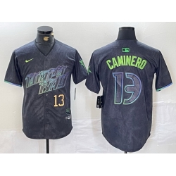 Men Tampa Bay Rays 13 Junior Caminero Charcoal 2024 City Connect Limited Stitched jerseys 3