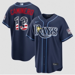 Men Tampa Bay Rays  13 Junior Caminero Navy 2026 USA 250 Fourth of July Home Stitched Baseball Jersey