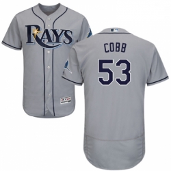 Mens Majestic Tampa Bay Rays 53 Alex Cobb Grey Road Flex Base Authentic Collection MLB Jersey