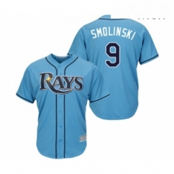 Mens Tampa Bay Rays 9 Jake Smolinski Replica Light Blue Alternate 2 Cool Base Baseball Jersey 