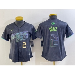 Women Tampa Bay Rays 2 Yandy Diaz Charcoal 2024 City Connect Limited Stitched Baseball Jersey 2