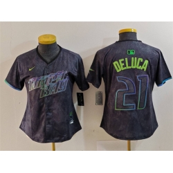 Women Tampa Bay Rays 21 Jonny DeLuca Charcoal 2024 City Connect Limited Stitched Baseball Jersey