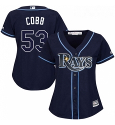 Womens Majestic Tampa Bay Rays 53 Alex Cobb Replica Navy Blue Alternate Cool Base MLB Jersey