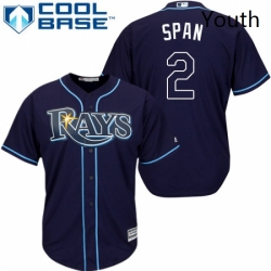 Youth Majestic Tampa Bay Rays 2 Denard Span Replica Navy Blue Alternate Cool Base MLB Jersey 