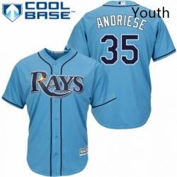 Youth Majestic Tampa Bay Rays 35 Matt Andriese Replica Light Blue Alternate 2 Cool Base MLB Jersey 