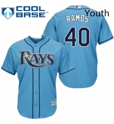 Youth Majestic Tampa Bay Rays 40 Wilson Ramos Authentic Light Blue Alternate 2 Cool Base MLB Jersey