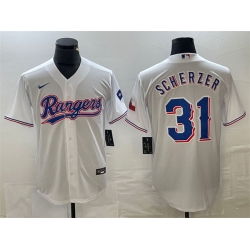Men Texas Rangers 31 Max Scherzer White With Patch Cool Base Stitched Baseball Jersey