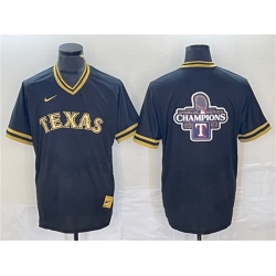 Men Texas Rangers Black 2023 World Series Champions Big Logo Cool Base Stitched Baseball Jersey