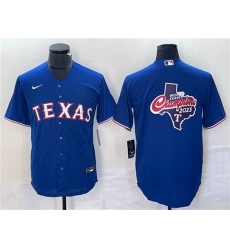 Men Texas Rangers Royal 2023 World Series Champions Big Logo Cool Base Stitched Baseball Jersey