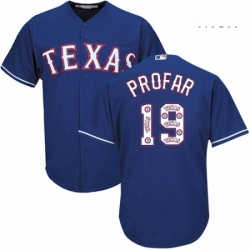 Mens Majestic Texas Rangers 19 Jurickson Profar Authentic Royal Blue Team Logo Fashion Cool Base MLB Jersey